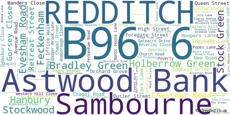 A word cloud for the B96 6 postcode